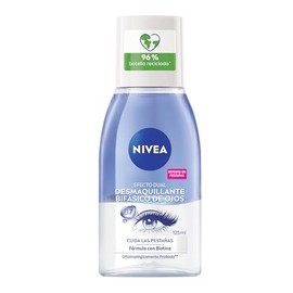 NIVEA Desmaquillante Facial Bifásico de Ojos (125 ml) - Elimina la máscara de pestañas y el maquillaje a prueba de Agua, Enriquecido con Biotina para 