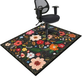 Office Chair Mat for Hardwood & Tile Floor,Boho Floral 60"x48" Office Computer Chair Mat for Rolling Chairs,Under Desk Non Slip Gaming Rug,Rubber Backing Large Low-Pile Carpet Protector Mat(Black)