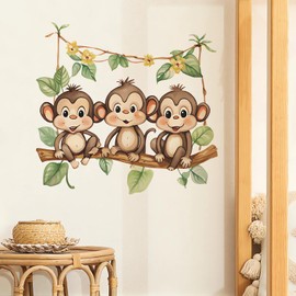 Cute Little Monkey Swinging Wall Stickers, sacinora Cartoon Animal Wall Decals Removable Vinyl Peel and Stick for Kids Baby Nursery Living Room Bedroom Children's Room Playroom Art Decorations