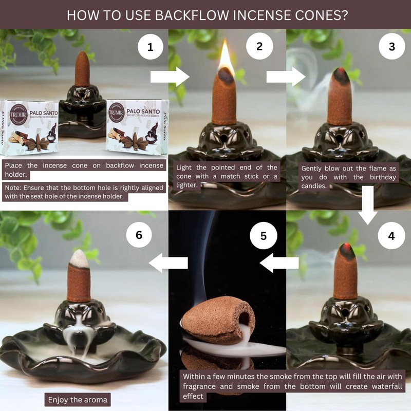 TRUMIRI Palo Santo Backflow Incense Cones - Total 20 Incense