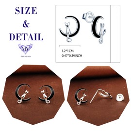 MicVivien Cat on the Moon Stud Earrings 925 Sterling Silver Kitten Black Crescent Moon Stud Earrings for Womens Girls