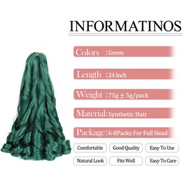 Green French Curly Braiding Hair 24 inch Loose Wavy 2 Packs Bouncy Braiding Hair extensions 75g/Pack French Curls Synthetic Hair Extensions (24inch,2packs,Green)