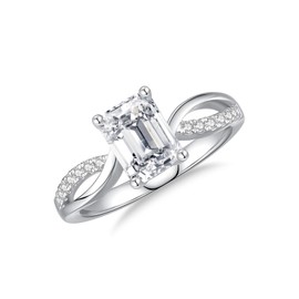 AmoreNel 2ct Emerald Cut Moissanite Ring for Women D Color VVS1 Clarity S925 Sterling Silver Plated With 18K White Gold Promise Rings for Her Moissanite Engagement Rings for Women(7)