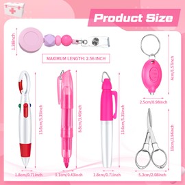 Motipuns 6 Pcs Nurse Badge Accessories Include Nurse Pen Permanent Marker Mini Highlighter Silicone Bead Retractable Badge Holders Folding Scissors LED Keychain and Flashlight(Pink)