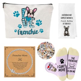 French Bulldog Gifts Set Includes French Bulldog Sock, Makeup Bag, Bracelets, Stickers -Frenchie Gifts for Women