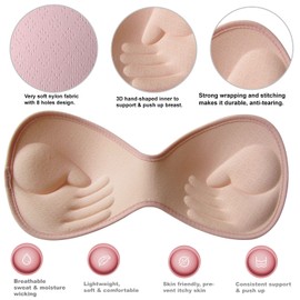 Bellcon womens Pads Inserts Sports Push Up Cups Swimsuit Replacement Bra, Skin+pink, Large