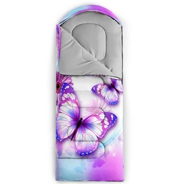 QOOMO Daisy Butterfly Printed Camping Sleeping Bags,3 Season Warm & Cool Weather,Lightweight,Waterproof Sleeping Bags for Adults & Kids,Traveling,and Outdoors,Camping Gear Equipment, 31x90inch