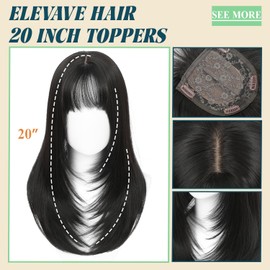 ELEVAVE Hair Toppers for Women with Thinning Hair, 20 Inch Toppers Hairpieces for Women with Wispy Clip in Bangs 360° 3D Realistic Scalp Daily Use (Brown Black)