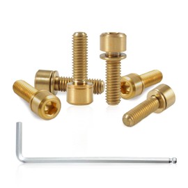 SPEEDWOX 6pcs Bicycle Stem Screw with Washers Set Titanium Alloy Bike Allen Hex Tapered Bolts Screw for MTB Road Bike Stem Parts,M5 x 16mm Gold