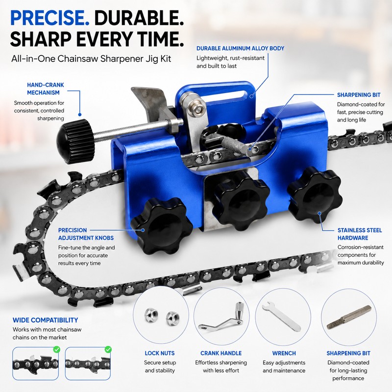 Portable Chainsaw Sharpener Jig for Chain Maintenance – Hand-Crank Sharpening