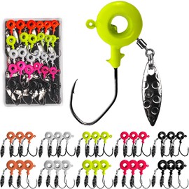 VMSIXVM 30 Pcs Crappie Jigs Heads Kit, Scent Holder Underspin Fishing Jig Heads Hooks Lures for Freshwater Saltwater, Swimbait Jigheads with Spinner Blade for Crappie Bass Trout Walleye 1/8oz, 1/16oz