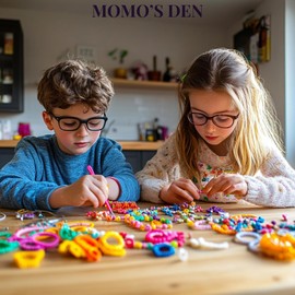 Momo's Den Colourful S Clips Refill Kit with Y Loom & Crochet Hook – Rubber Band Connectors for DIY Bracelet Making, Jewellery Crafting, Loom Band Accessories for Kids & Beginners