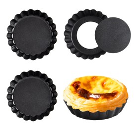 JUNART 4Pcs 4 Inch Tart Molds Baking Tin, Round Non-Stick Tart Pan Removable Bottom, Dishwasher Clean, Reusable Quiche Bakeware for Cheese Cakes, Egg Tart