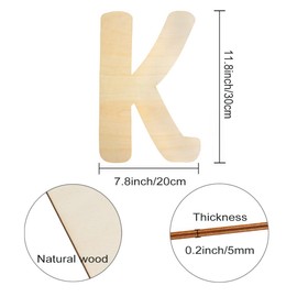 Large Wooden Letters, 30cm Wooden Letter for Crafts Children's Names Capital Alphabet 5mm Thick Unfinished MDF Wood Slices Nursery Wall Hanging Art Sign Board Painting Home Decor (K)