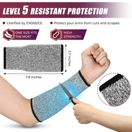 Geyoga 2 Pairs Cut Resistant Sleeve Arm Protection Level 5 Protection Safety Protective Sleeves for Men Women(8.6 x 3.7 Inches,Gray, Pink)