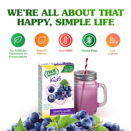 TRUE LEMON KIDS Groovy Grape (10 Packets) for Hydration - No Preservatives, No Artificial Flavors, No Artificial Sweeteners - Low Sugar Water Flavoring - Powdered Drink Mix for Kids