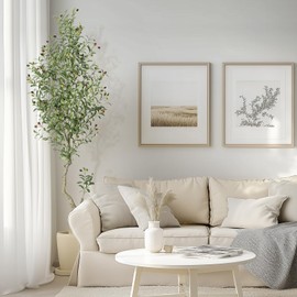 GarveeHome Faux Olive Tree 7ft, Olive Trees Artificial Indoor with White Planter, Artificial Silk Plants with Green Leaves and Big Fruits for Home Office DéCor Living Room Bedroom Stairs Foyer,2 Pack