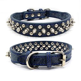 Yiwong Spiked Leather Dog Collar Lead, Anti Bite Rivet Dog Collar Medium and Large Dog Chains, French Bulldog Collar