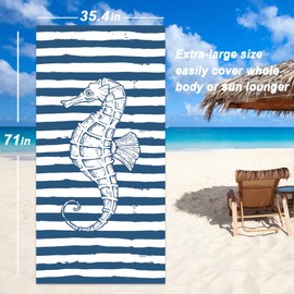 HAOONLIVE Beach Towel Quick Dry 71" x 35" Pool Towels with Travel Bag,Oversized Travel Towel Lightweight Compact Beach Towel, Large Sand Free Beach Towels (Seahorse)