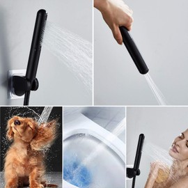 Metal Handheld Showerhead Solid Copper Bathroom shower head High pressure sprayer wand hand-held (black)
