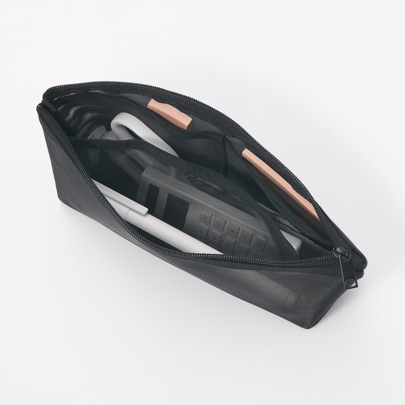 Muji NDE06A1S Nylon Mesh Pen Case with Gusset, Black, Approx.