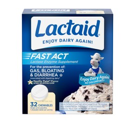 Lactaid Fast Act - Masticables para aliviar la intolerancia a la lactosa con enzima de lactasa natural para prevenir gases, hinchazn y diarrea debido 