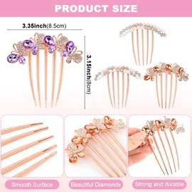 QOTSTEOS Hair Comb, 4 Pcs Pearl Clip Crystal Rhinestone Hair Side Combs for Women and Girls, Elegant Small Diamond Decorative Combs for Wedding Party Daily(rose gold)