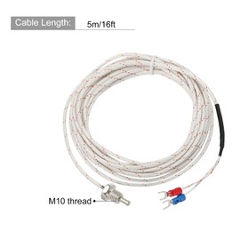 MECCANIXITY K Type Thermocouple Temperature Sensor M10 Screw Temperature Probes 16ft Insulated Wire 0 to 800°C(32 to 1472°F)