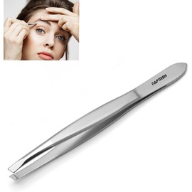 Wide Grip Slant Tweezers - German Stainless Steel - Hand-Filed Slanted Tips for Ultra-Precision - Tweezers for Eyebrows and Nose/Ear/Facial Hair - Professional Grade (Silver)