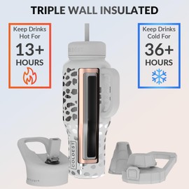 Coldest Tumbler with Handle and Straw Lid | 3 Lids Insulated Reusable Stainless Steel Water Bottle Travel Mug | Gifts for Women Him Her | Limitless Collection (36 oz, Silver Leopard)