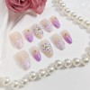 30Pcs Flower Press on Nails Short Almond Fake Nails with