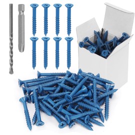 Swpeet 52Pcs 1/4" x 2-1/4" Flat Head Concrete Screw Anchors with Screwdriver Bit and Drill Bit Assortment Kit, Concrete Screws Self Tapping Cement Screws for Anchoring to Masonry Block Brick Stucco