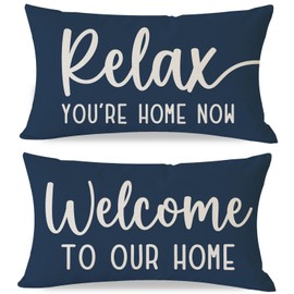 PANDICORN Decorative Throw Pillow Covers 12x20 Inch Set of 2 Blue Relax Welcome to Our Home Outdoor Farmhouse Coastal Lumbar Cushion Cases Decorations for Living Room Sofa Couch Porch Decor