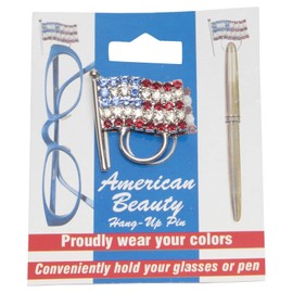 Calabria - Paquete de 3 pines con bandera americana, soporte para gafas, tarjeta de identificación, broche patriótico con diamantes de imitación, rojo, blanco, azul, sombrero de camisa de EE. UU.