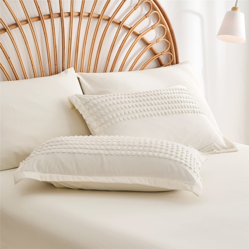 KAKIJUMN White Tufted Comforter Set Full Size 7 Piece Bed