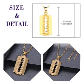 Feilok Men's Stainless Steel Necklace Chain 23" with Pendant Razor Blade Gold for Men Man Boys