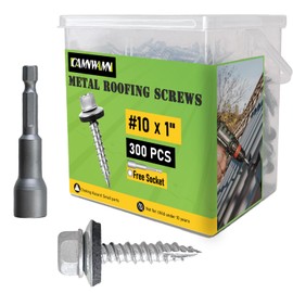 CAMNWAMN 300 Pcs Hex Head Metal Roofing Screws, #10 x 1 Inch Zinc Plated Sharp Point Sheet Metal Roof Screw with Rubber Washer, Self Tapping Metal to Wood Siding Screws, Hex Socket Included