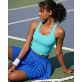 RUNNING GIRL High Impact Sports Bras for Women - Square Neck Longline Workout Crop Tops with Built in Shelf Yoga Bra(BX3071Bright Green,L)