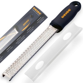 Deiss PRO Citrus Zester & Cheese Grater - Parmesan Cheese Lemon, Ginger, Garlic, Nutmeg, Chocolate, Vegetables, Fruits - Razor-Sharp Stainless Steel Blade, Wide, Dishwasher Safe (BLACK)