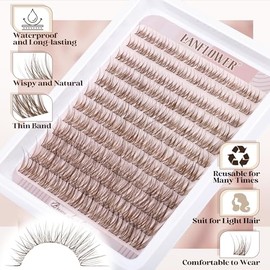 Kit de extensiones de pestañas naturales de Lanflower, marrón, en racimos, estilo I-Brown, 20 Count
