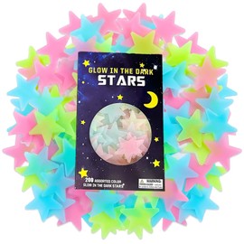 200Pcs Glow in The Dark Stars Stickers, Glow in The Dark for Room Decor, Hypoallergenic PP Luminous Star Moon Wall Stickers for Kids Bedroom, Nursery, Party, Bathroom, Baby Room Decoration