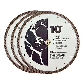 10" High Performance Diamond Saw Blades for Granite, Quartz, and Other Engineered Stones, Wet or Dry, 7/8"-5/8" Arbor, 3-Pack