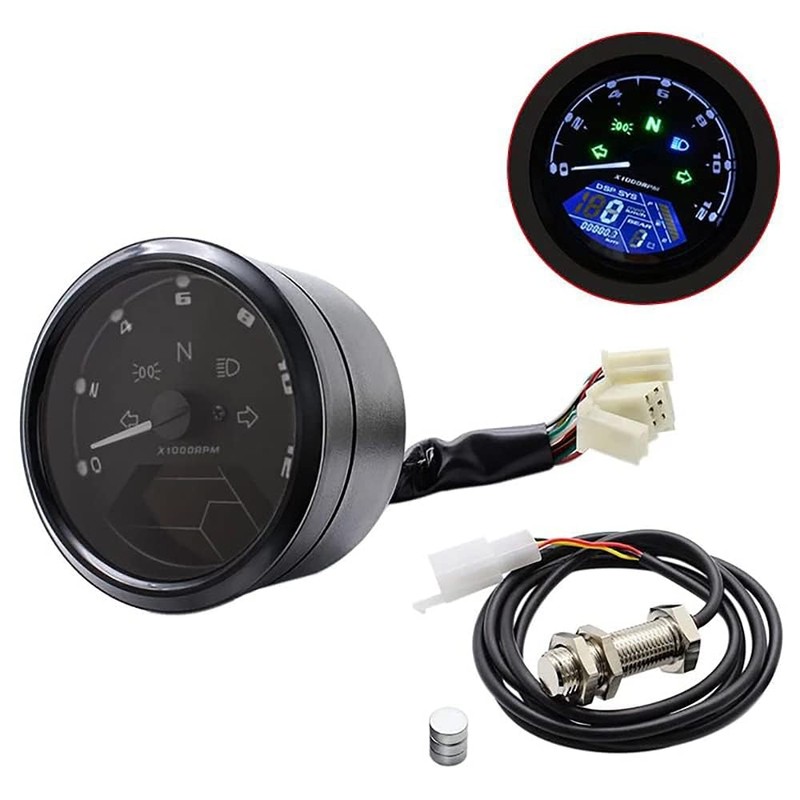 ANCLLO Universal Motorcycle Odometer LCD Digital Speedometer Tachometer Gauges with