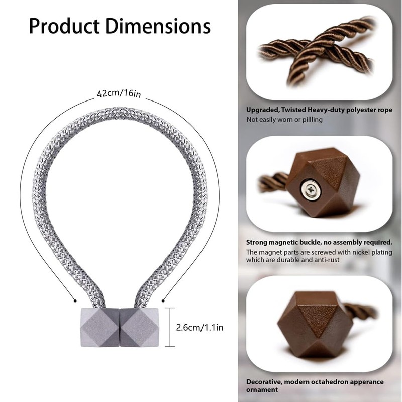 4 Packs Magnetic Curtain Tiebacks for Drapes, H HOME-MART Convenient