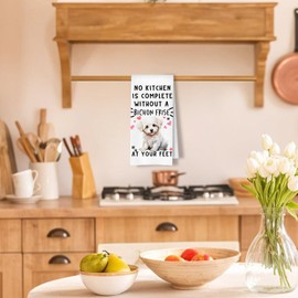 ArtisaEura Bichon Funny Dog Kitchen Towels - A Kitchen is Not Complete Without A Bichon Frise Waffle Weave Dish Towels for Home Bathroom,Dog Lovers Gift for Women,16×24 Inch