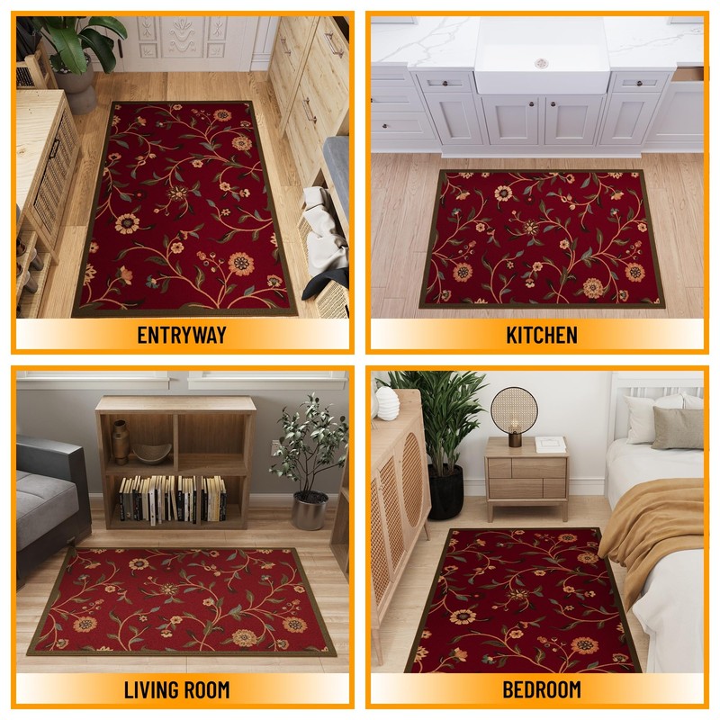 Ottomanson 3'3" x 4'7" Rugs for Living Room Floral Area