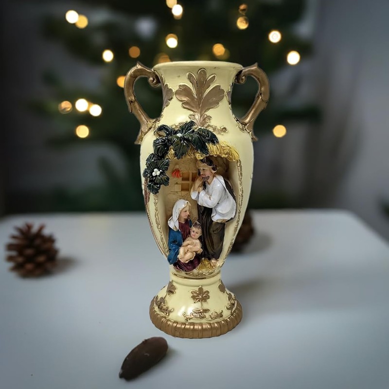 Ornate Nativity Scene Vase | Handcrafted Ceramic Decorative Vase with