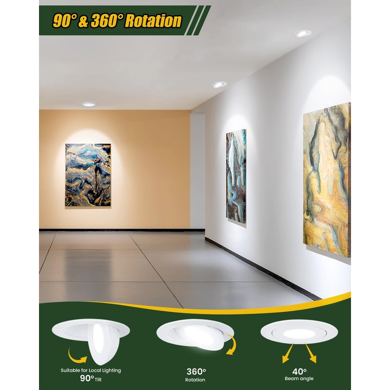 ZYC Gimbal LED Recessed Lighting - 6 Inch 5CCT 12W