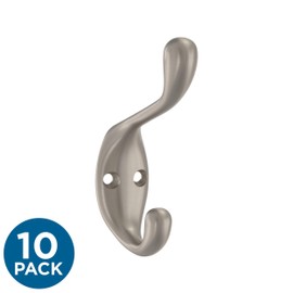 Franklin Brass Heavy Duty (10-Pack) Coat and Hat Wall Hooks Double Hooks for Hanging Nickel Wall Mount Hanger Backpack, Purse, Bag, Towel Organization Decorative Wall Hooks B34864K-NIC-C