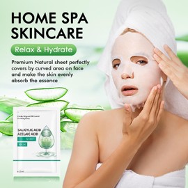 Salicylic Acid Face Sheet Mask Skincare, Hydrating Sheet Masks for Face, Facial Mask for All Skin Types - Hydrates & Moisturizes Skin, Daily Facial Sheet Mask for Women, Pack of 10